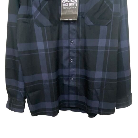 Greasy Hands Society Mens Navy Blue & Black Button Up Flannel Shirt 2XLT Tall - Picture 3 of 9